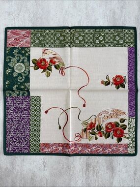 Floral Patchwork Pocket Square - Red & Green